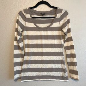 Express Long Sleeve Top | Brown with White Lace